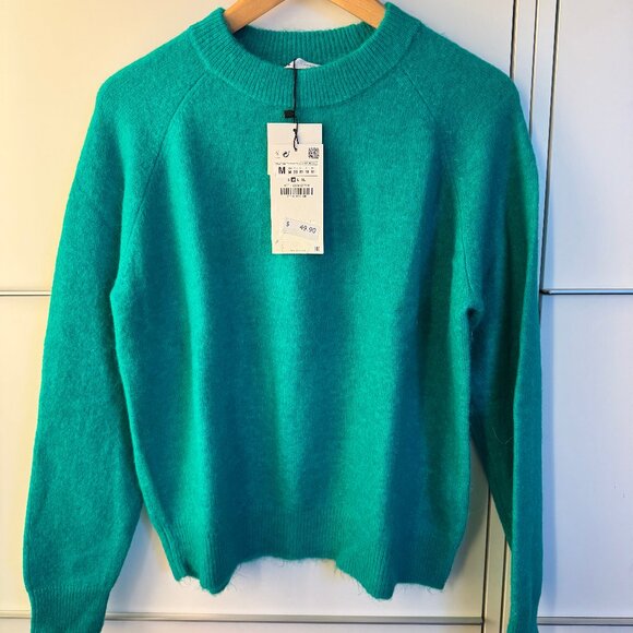 ZARA Alpaca Wool Blend Soft Sweater Teal Green M NWT 9598/129 - Picture 1 of 5